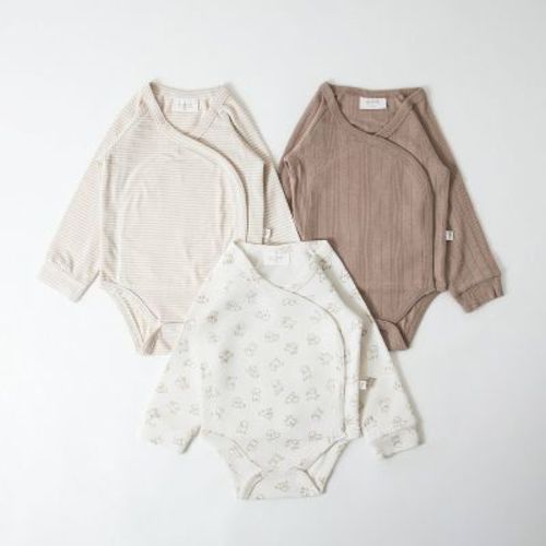 Picolette by Olivia Culpo Baby Oliver Dog 3pk Long Sleeve Bodysuits - Beige/Ivory 12M