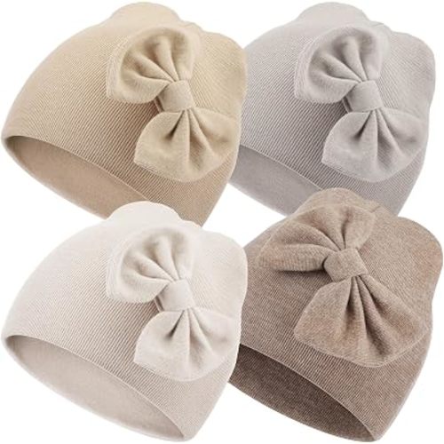 Cuffbow 4 Pcs Preemie Hats Baby Bow Cap Warm Cotton Hospital Premature Baby Beanie for Premature Boy Girl Newborn Infant