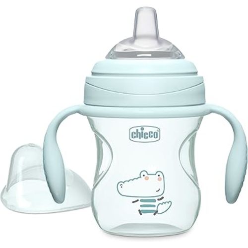 Chicco Transition Sippy Cup with Silicone Spout and Spill-Free Lid 7oz. | Calibration Markings | Removable Handles | Top-Rack Dishwasher Safe | Easy to Hold with Ergonomic Indents | Sage | 4+ months