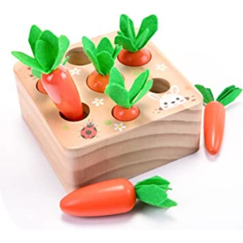 Montessori Toys for 1 Year Old, Carrots Harvest Wooden Baby Toys for 6-12 Months Educational Shape Sorting Matching Toys for Toddler Fine Motor Skill Development, Gift for Kids Birthday Easter Toys