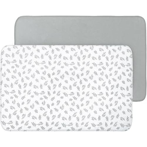 Biloban Mini Crib Sheets Fitted, 2 Pack Mini Crib Sheet Fits for Mini Crib Mattress, Neutral Mini Crib Sheets for Baby Boys and Girl, Grey, 38”X 24”