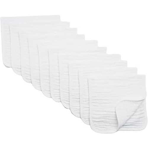 Synrroe Burp Cloths Large, Muslin Burp Cloths for Baby Girls and Boys, Pack of 10 Extra Absorbent and Soft Muslin Bibs, 6 Layers 20 by 10 Inches 100% Cotton (White 10 Pack)