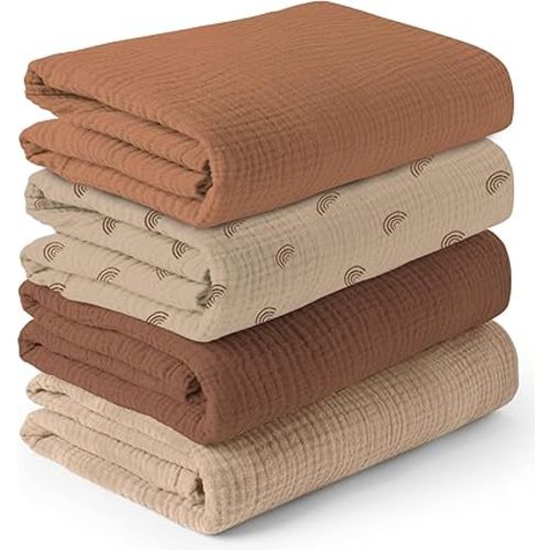 Muslin Swaddle Blankets - 4 Pack | Muslin Baby Blanket for Newborn Boy/Girl | Soft&Breathable Receiving Blankets | Newborn Swaddle Blanket (47" x 47")| Baby Essentials,Registry & Gift- Desert Dreams