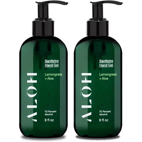 ALŌH Sanitizing Hand Gel 2-pack | Lemongrass + Aloe | 70% Alcohol Hydrating Hand Sanitizer Gel with Essential Oil, for Kids & Adults | 8oz Size Bottle (Set of 2)