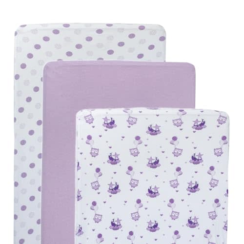 JABMARS Crib Sheets (3 Pack) - Soft Jersey Cotton Fitted Baby Crib Sheets | Cute Bed Sheets & Toddler Bed Mattress | Baby Boy Crib Bedding Set | Blue Grey Elephant (Purple)