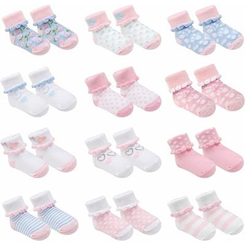 Baby Socks 12 Pairs - Non-Slip Infant Grip for Newborns & Toddlers 0-6 Months, Boys & Girls, Safe for Walking