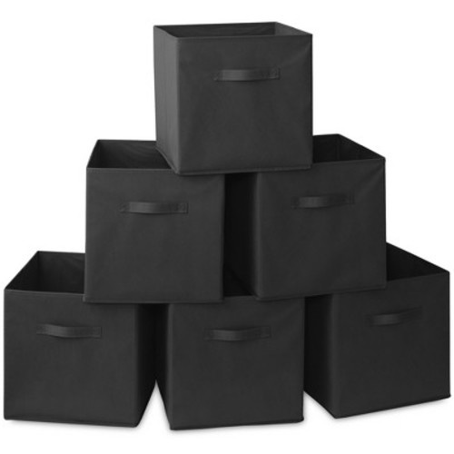 Casafield Set of 6 Collapsible Fabric Storage Cube Bins, Black - 13" Foldable Cloth Baskets for Shelves and Cubby Organizers