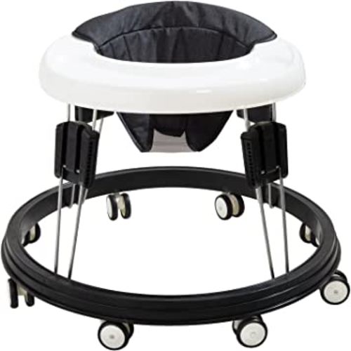 Quocdiog Baby Walker Foldable Adjustable Height,Multi-Function Anti-Rollover Toddler Walker,Suitable for All terrains for Babies Boys and Girls 6-18Months 9 Heights Adjustable(Black)
