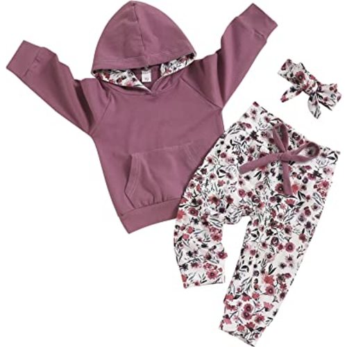 oklady Baby Girl Clothes,Hoodie Tops Floral Pant with Cute Headband Baby Girl Fall Outfits