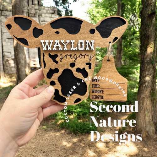 Baby Boy Cow Birth Stats Sign / Nursery Announcement / Cattle Tag Hospital Boy / Wood Birth Sign / Western Baby Sign Cow Head
