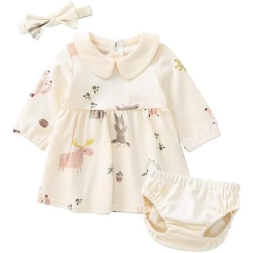 pureborn Baby Girls Dress with Bloomer Infant Girl Cotton Playwear Dress 0-24 Months