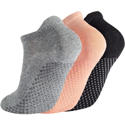 Breslatte Grip Socks Pilates Socks with Grips for Women with Cushion Cotton Non Slip Grippers Womens Gifts