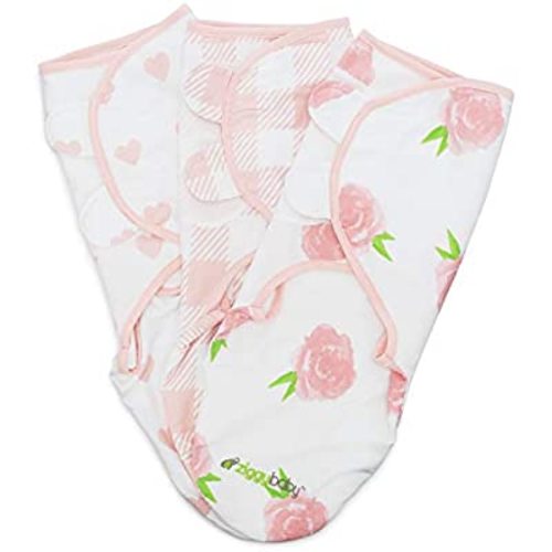 Baby Girl Swaddle Blanket Adjustable Wrap Set Size Small/Medium, 0-3 Months - 3 Pack - Pink Peony, Pink Heart, Pink Buffalo Plaid - Newborn Swaddle, Baby Swaddles by Ziggy Baby