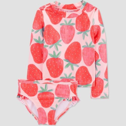 Carter's Just One You®️ Baby Girls' Long Sleeve Strawberries Printed Rash Guard Set - Pink 18m