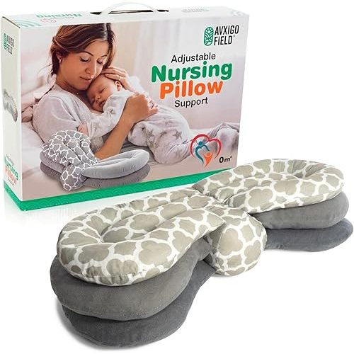 Adjustable Nursing Pillow Support for Breastfeeding Moms - Multi-Functional and Multi-Layer Postnatal Posture Support Pillow, Geometric Design - Complete with Gift Box