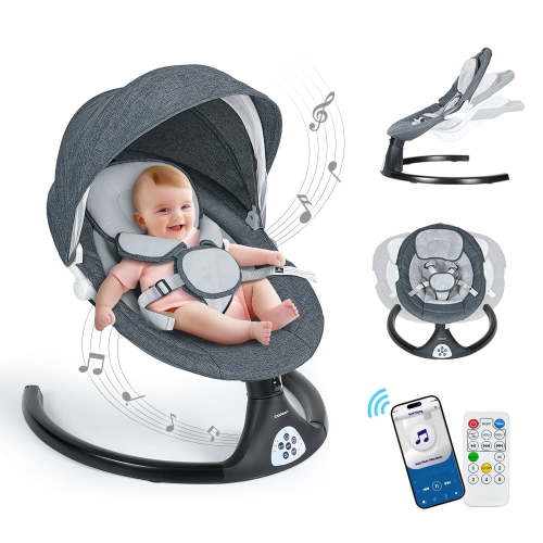 Baby Swing for Infants, Caveen Electric Bluetooth Baby Rocker, 5 Swing Speeds, 3 Seat Positions, Adapter & Battery Operated, Black