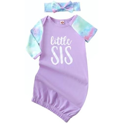 AMAWMW Newborn Baby Girl Little Sister Sleeper Gown Stripe Long Sleeve Nightgown Pajamas Gifts Stuff Essential Outfit