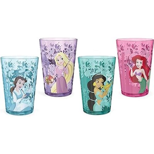 Zak Designs 14.5oz Disney Princess Nesting Tumbler Set Includes Durable Plastic Cups, Fun Drinkware is Perfect for Kids, 4pk ( Belle & Jasmine & Ariel), PYRP-0731