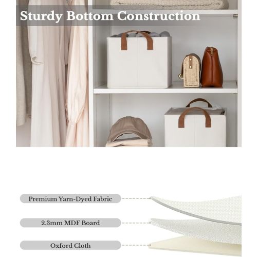 StorageWorks Storage Bins, Fabric Storage Bins for Shelves, Storage Baskets with Metal Frame, Closet Baskets and Bins with Handles, Beige, 2-Pack - 14 ¾" L x 10 ¼" W x 8 ¼" H