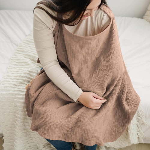 Breathable 100% Cotton Muslin Nursing Cover – Breastfeeding Privacy Apron with Arch Neckline, Versatile Stroller Cover & Multi-Use Baby Shower Gift