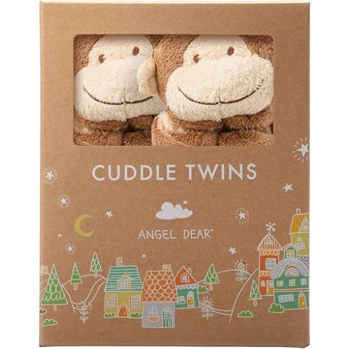 Angel Dear - Brown Monkey, Cuddle Twins Blankie Set