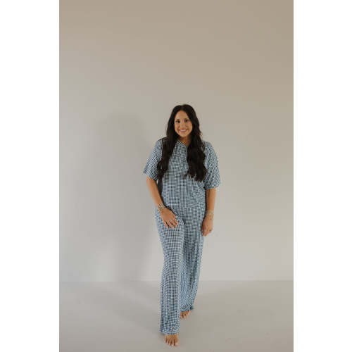 Women's Boxy Tee Lounge Set | Blue Gingham