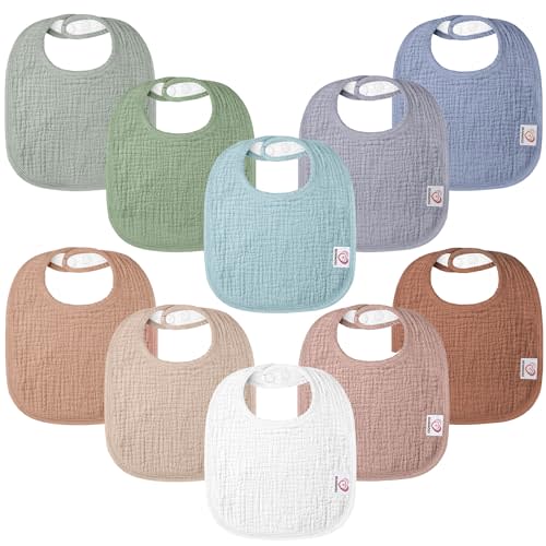100% Cotton Muslin Baby Bibs 10-Pack Baby Drool Bibs for Unisex Baby Toddlers Infant Newborns Drooling and Teething