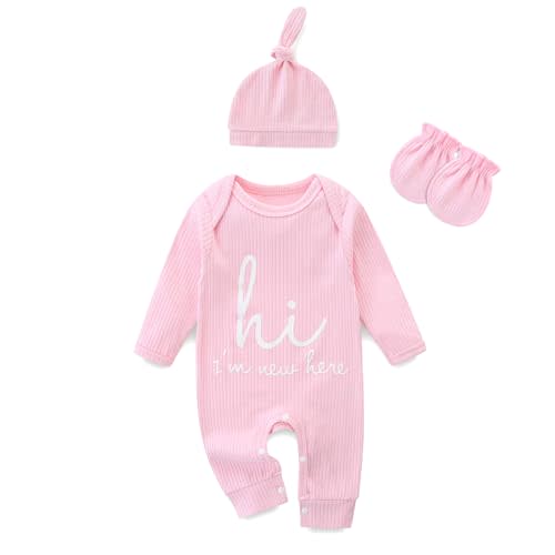 Newborn Girls and Boys Romper, Hi I’m New Here Long Sleeve Cotton Baby Clothes, Coming Home Outfit