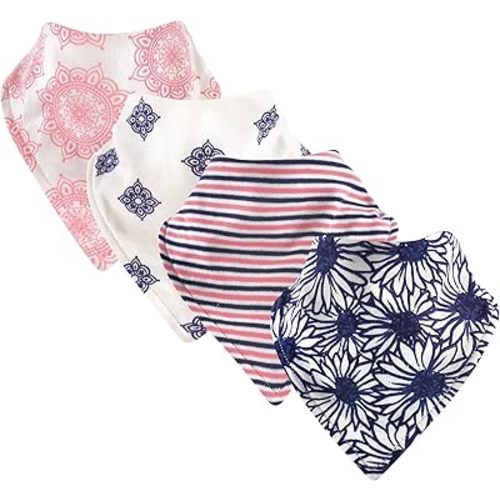 Touched by Nature Unisex Baby Organic Cotton Bandana Bibs, Daisy, One Size
