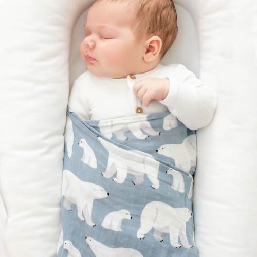 Polar Bear Baby Blanket, Bamboo Muslin Infant Swaddle, Receiving Blanket, Muslin Swaddle, Baby Shower Gift Boy