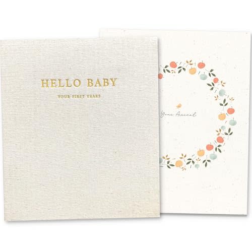Peachly Unisex Baby Memory Book | First Year Keepsake for Milestones | Simple Cute Scrapbook | Baby Books for Boy or Girl | Natural Linen - Clementine