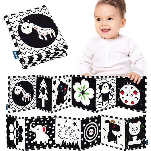 Black and White Baby Toys 0-3 Months, High Contrast Baby Book for Newborn Toys 0-3 Months Baby Cloth Books 0-6 Months Black and White Books for Babies Tummy Time Toys for Babies 0-6 Months