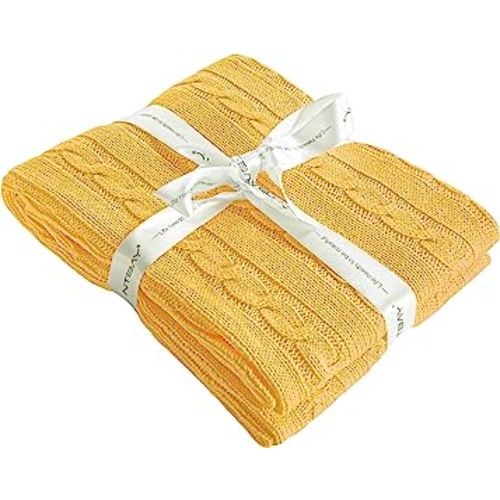 NTBAY 100% Pure Cotton Cable Knit Toddler Blanket, Super Soft Warm Breathable 30x40 Baby Blanket for Crib, Stroller, Nursery, Travel, Newborn, 30x40 Inches, Yellow
