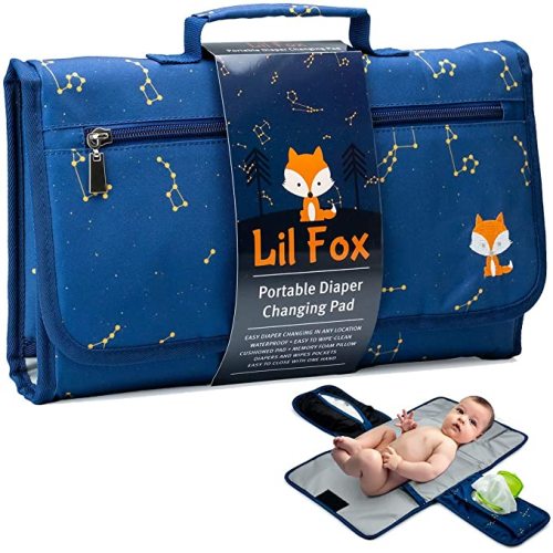 Baby Changing Pad by Lil Fox. Portable Changing Pad for Baby Diaper Bag or Changing Table Pad. One-Hand Diaper Change Pad. Baby Shower Gifts, Newborn Baby Essentials, Unisex Baby Stuff - Blue Constellations