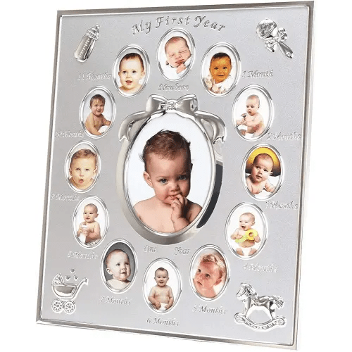 Happy Homewares Beautiful My First Year Matt and Nickel Plated Decorative Multi Picture Frame| Lovely New Baby Gift Idea
