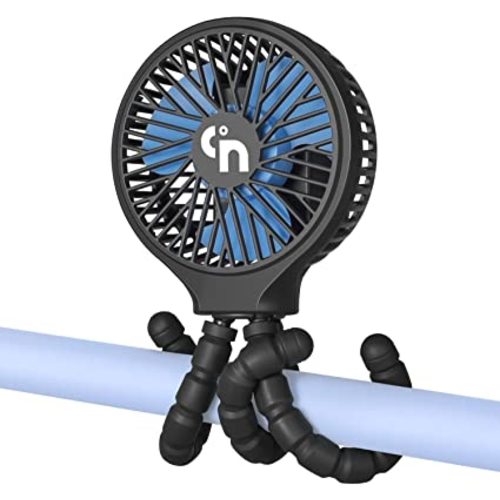 WiHoo Mini Handheld Stroller Fan,Personal Portable Car Seat Baby Fan with Flexible Tripod Fix on Stroller,USB or Battery Operated Desk Fan Adjustable 3 Speeds for Travel Treadmill Golf Cart - 4.5 Inch - Black