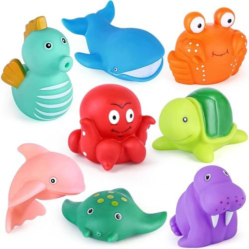 LotFancy Bath Toys for Kids Ages 1-3, Mold Free Bath Toys for Infants Toddlers, 8PCS No Holes Ocean Sea Animal Bathtub Toys, Soft Baby Bath Tub Toys - Ocean Animals-8pcs