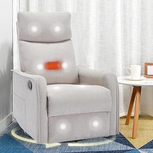 Swivel Rocker Recliner Chair with Heated Massage, Rocker Reclining Chairs for Small Spaces, High Back, Side Pocket