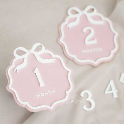 Interchangeable Bow Baby Milestone Marker, Monthly Milestones for Baby Girl - Color Blush