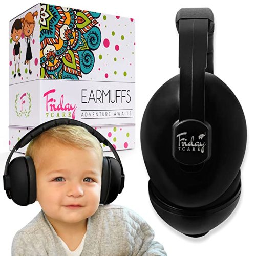 Friday 7Care Baby Ear Protection; Noise Cancelling Sound Proof Infant Headphones; Baby Travel Essential Baby Ear Muffs, Infant Noise Protection - Black