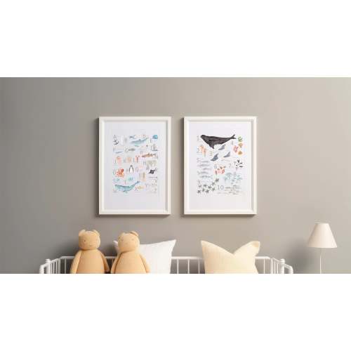 Set of Two Nautical Nursery Wall Art, ABC & 123 Poster, Coastal Wall Art