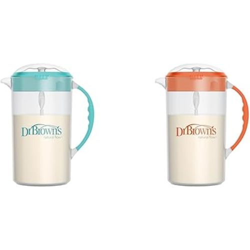 Dr. Brown's 32oz Baby Formula Mixing Pitcher Bundle with Adjustable Stopper, Locking Lid & No Drip Spout, Teal & Orange