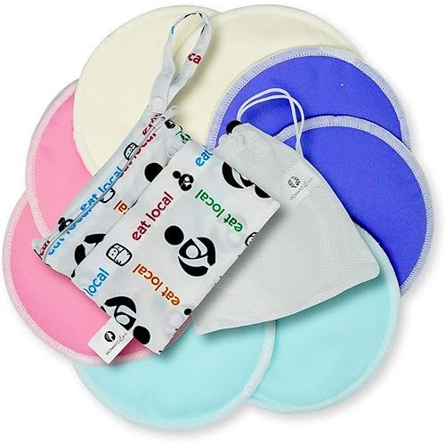 Best Organic Nursing Pads | Washable, Super Soft & Hypoallergenic | 12 Bundle Pack with Daytime and Overnight Protection in One Box + Laundry Bag + Carrying Pouch with Waterproof Pockets
