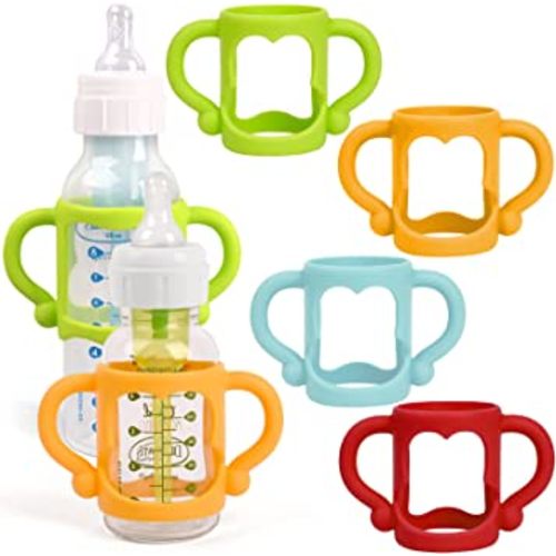 HUAKENER 4 Pack Baby Bottle Handles, Silicone Bottle Handles for Dr Brown Narrow Baby Bottles, Baby Bottle Holder with Easy Grip Handles to Hold Their Own Bottle, BPA Free