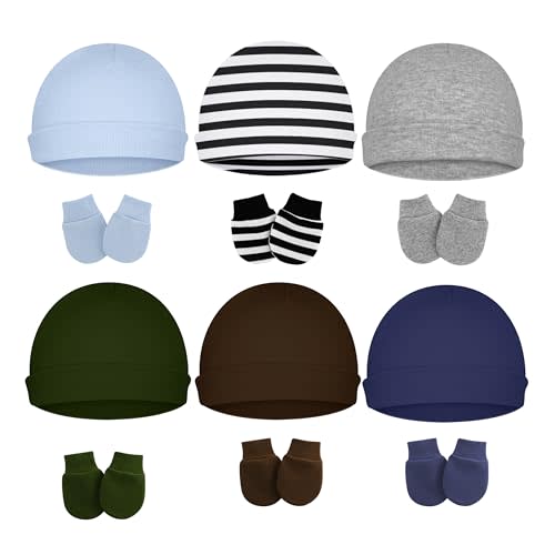 ZURLEFY Cotton Baby Hats and Mittens Set Unisex, Toddler No Scratch Mittens and Beanie Cap Infant Newborn Hospital Hat