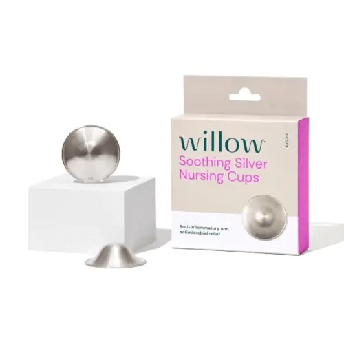Willow Soothing Silver Nursing Cups, 2 Pack, Breastfeeding Nipple Covers for Protection & Pain Relief, BPA Free