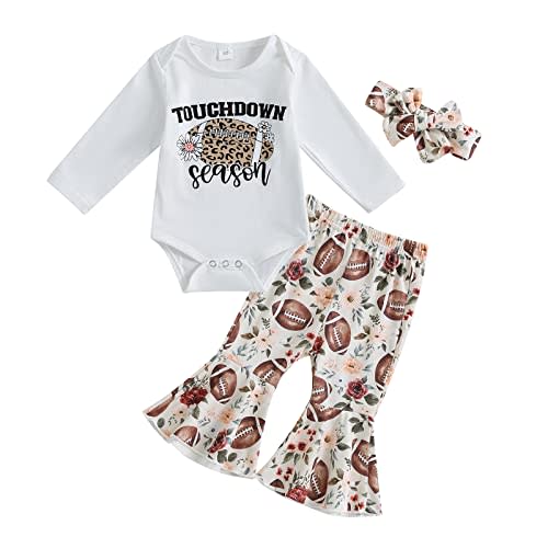 Newborn Baby Girl Fall Clothes Football Outfit Long Sleeve Romper Rugby Bell Bottom Pants Coming Home Outfit