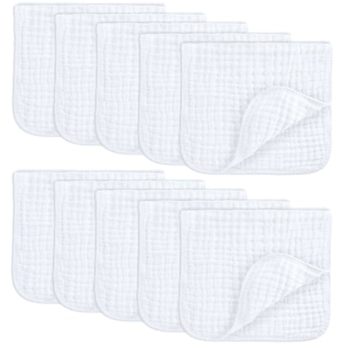 Comfy Cubs Soft Muslin Burp Cloths, 100% Cotton Hand Washcloths, Extra Absorbent (10-Pack)