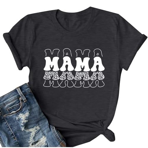 Mama Shirts for Women Tie Dye Mama Letter Printed T Shirt Casual Tee Tops Funny Graphic Tees