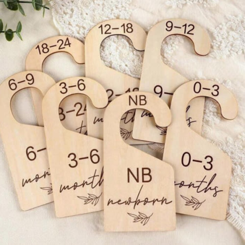 7pcs Wooden Baby Wardrobe Divider Size Separator Cutting Clothes Storage Hangers Tag With Olive Branch Pattern Love Valentine
